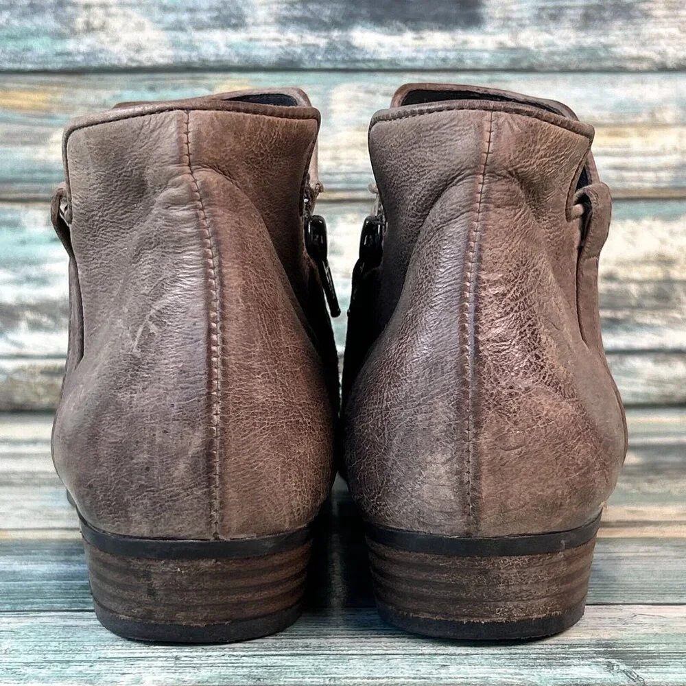 PAUL GREEN Ankle Booties Womens US 6.5 Distressed Gray Leather Low Block Heel